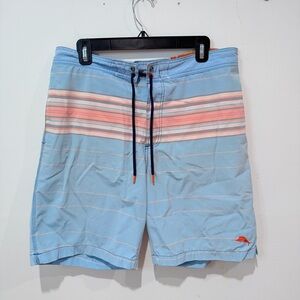 Tommy Bahama Light Blue Swim Shorts with Coral Stripe